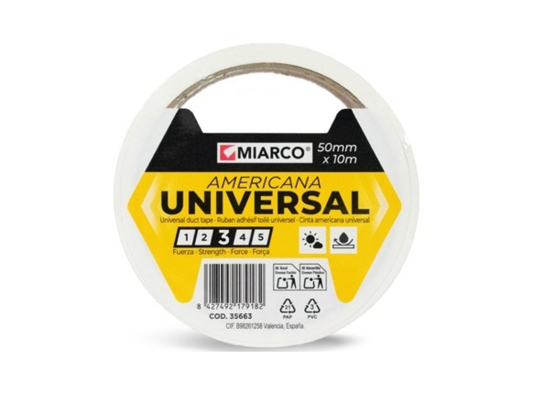 Cinta americana universal 10 m x 50 mm blanco miarco