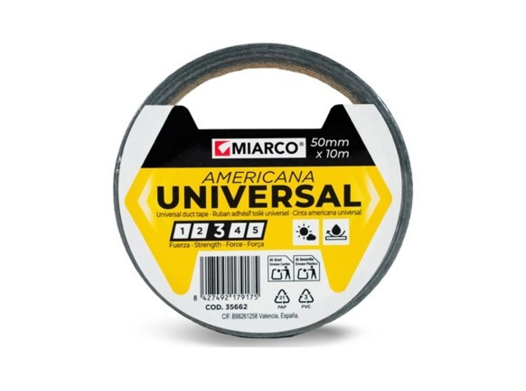 Cinta americana universal 10 m x 50 mm negro miarco