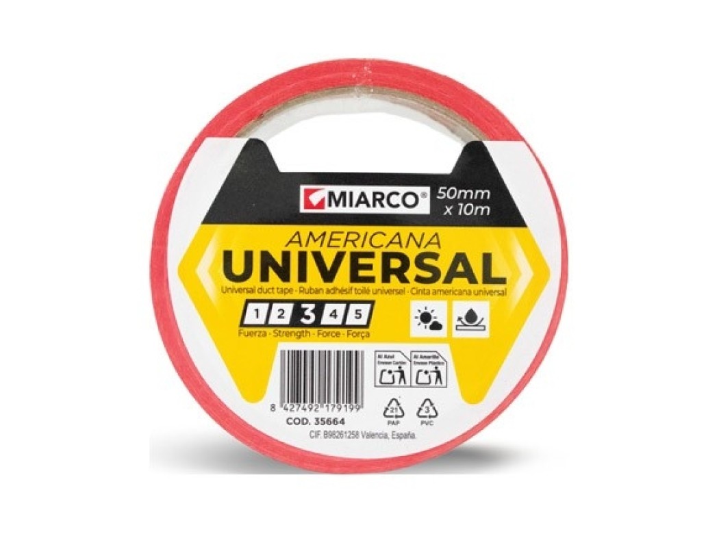 Cinta americana universal 10 m x 50 mm rojo miarco
