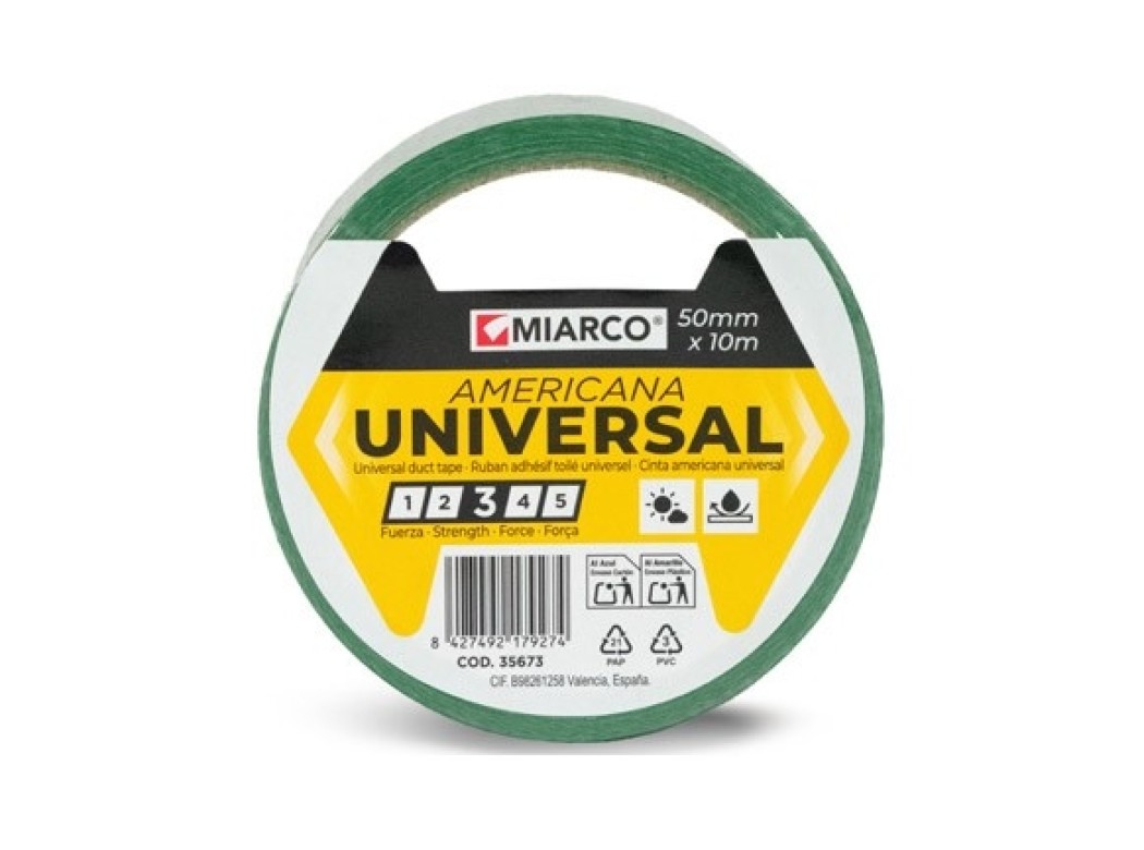 Cinta americana universal 10 m x 50 mm verde miarco