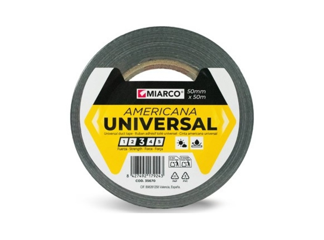 Cinta americana universal 50 m x 50 mm negro miarco