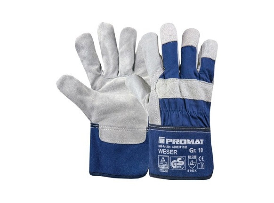 Guante piel serraje vacuno weser gris/azul t 10 promat