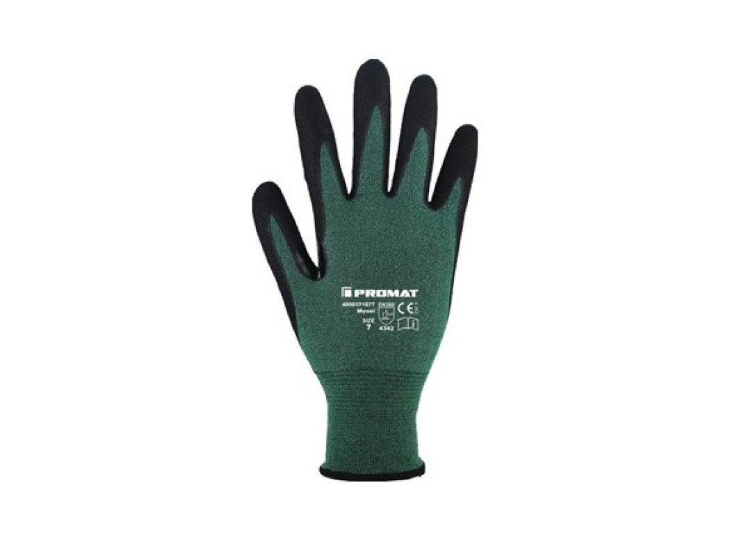 Guante poliet.nitrilo f.vidrio mosel verde/negro t 8 promat