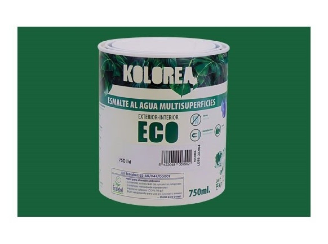Esmalte al agua eco satinado 750 ml verde hierba kolorea