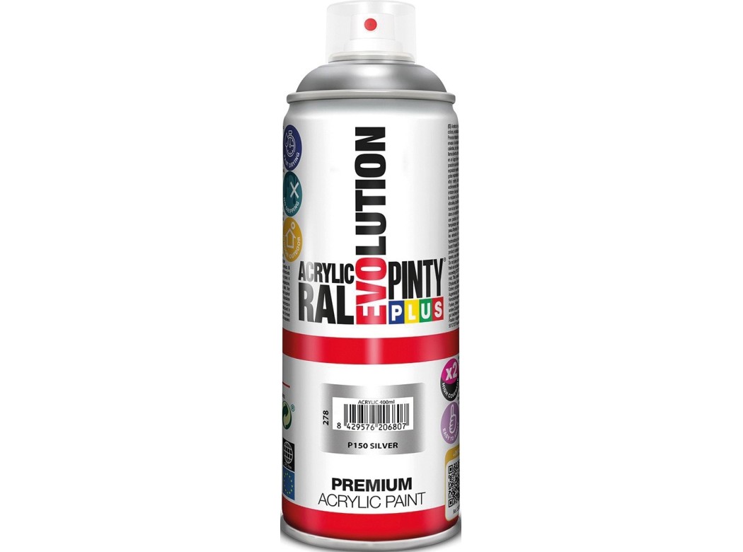 Pintura spray acrilica evolution brillo 520 cc ev150 plata pintyplus