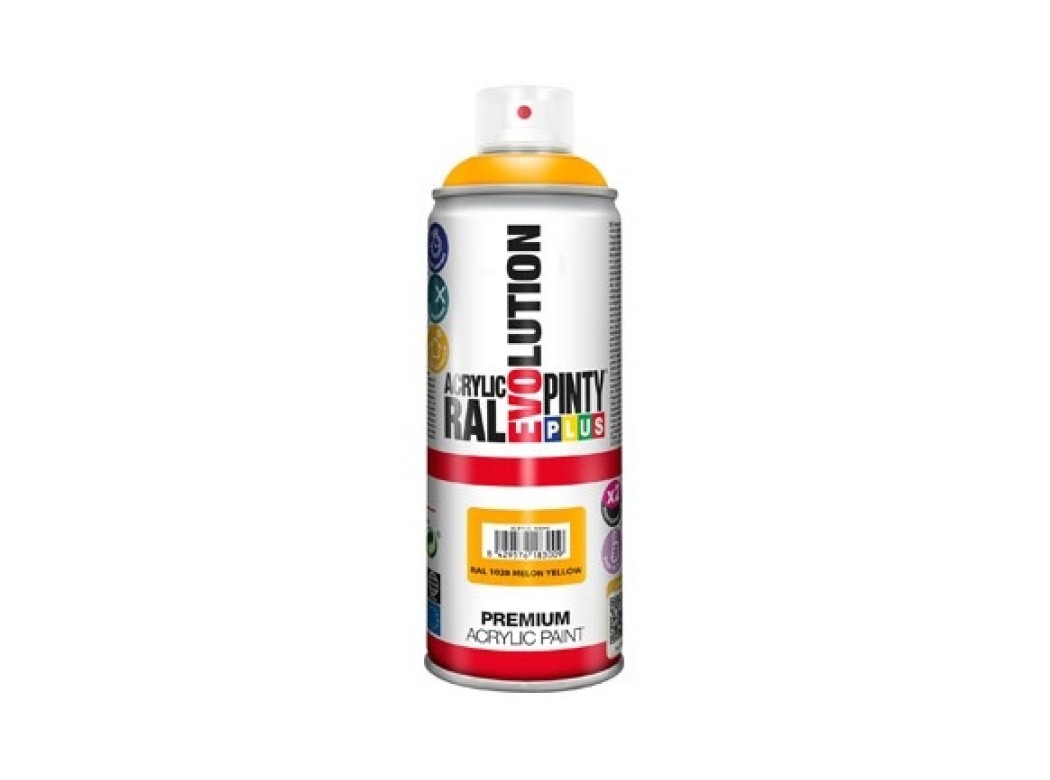 Pintura spray acrilica evolution brillo 520 cc ral 1028 amarillo melon pintyplus