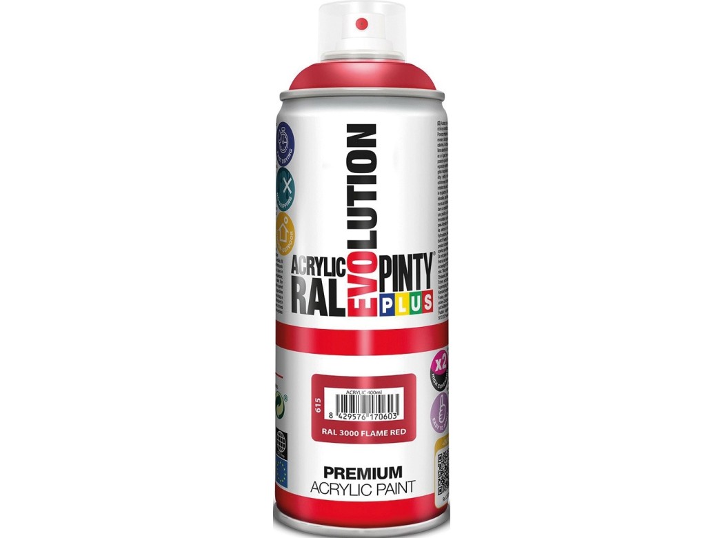 Pintura spray acrilica evolution brillo 520 cc ral 3000 rojo vivo pintyplus