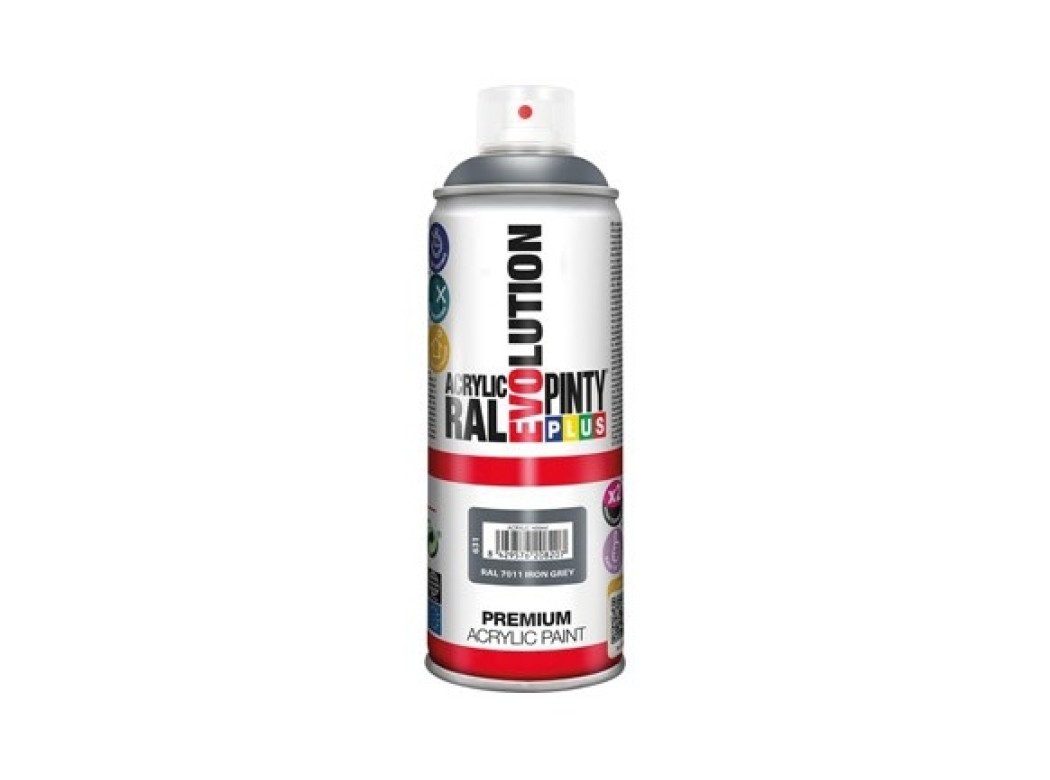 Pintura spray acrilica evolution brillo 520 cc ral 7011 gris hierro pintyplus