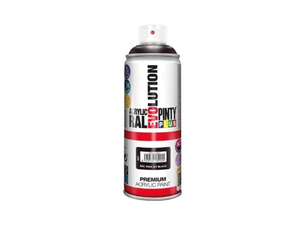 Pintura spray acrilica evolution brillo 520 cc ral 9005 negro intenso pintyplus