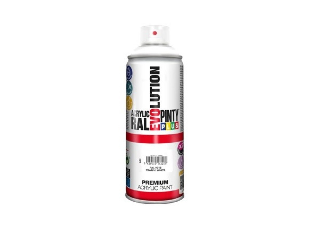 Pintura spray acrilica evolution brillo 520 cc ral 9016 blanco trafico pintyplus