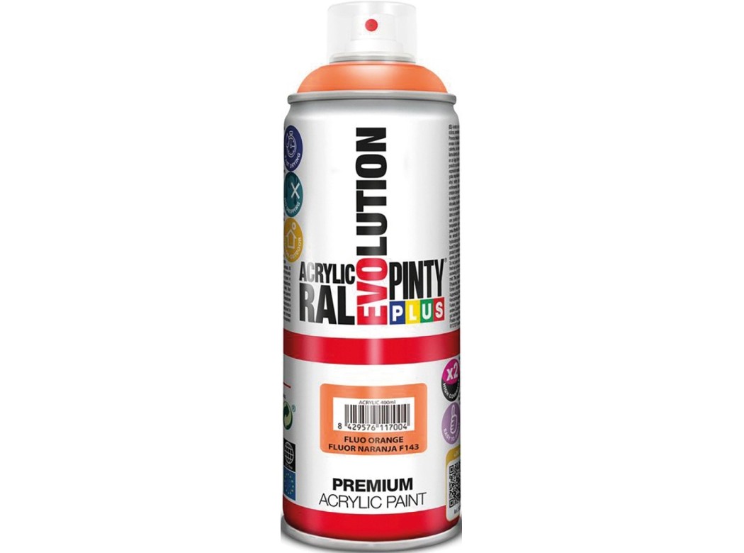 Pintura spray acrilica evolution fluorescente 520 cc f143 naranja pintyplus