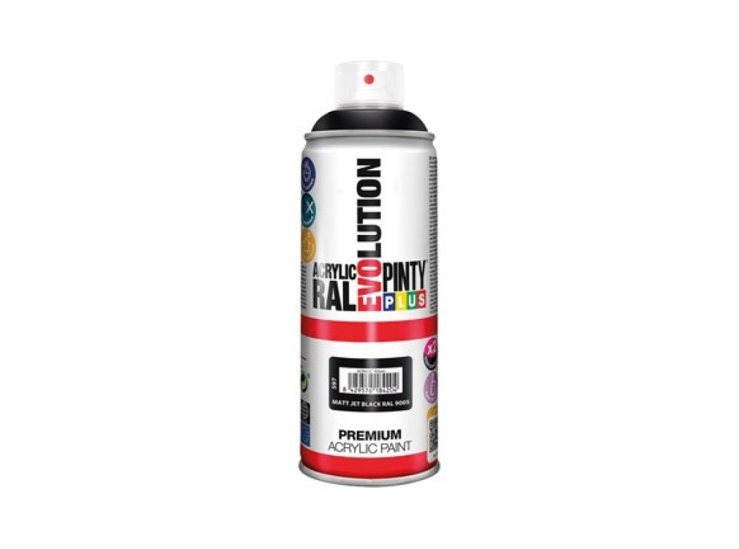 Pintura spray acrilica evolution mate 520 cc ral 9005 negro intenso pintyplus