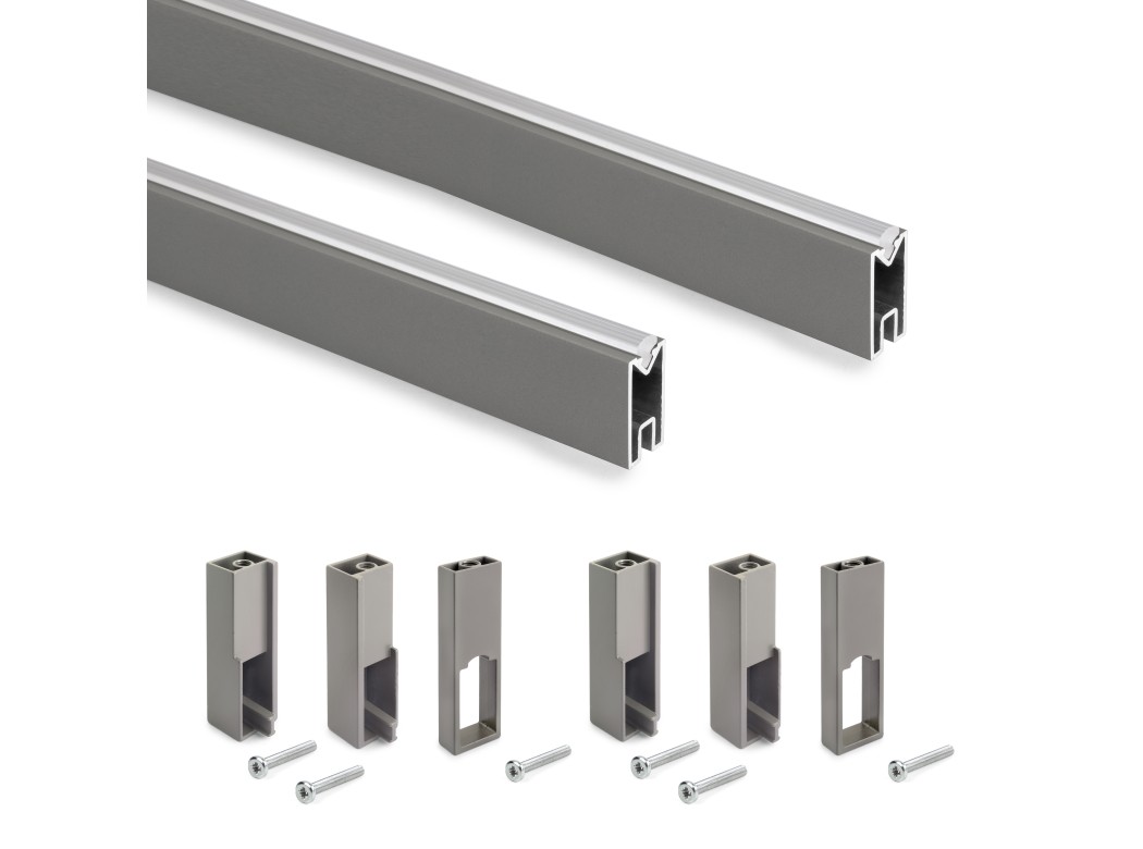 Emuca Lote de 2 barras para armario Luxe de longitud 1.15m con soportes, Aluminio y Plástico, Titanio