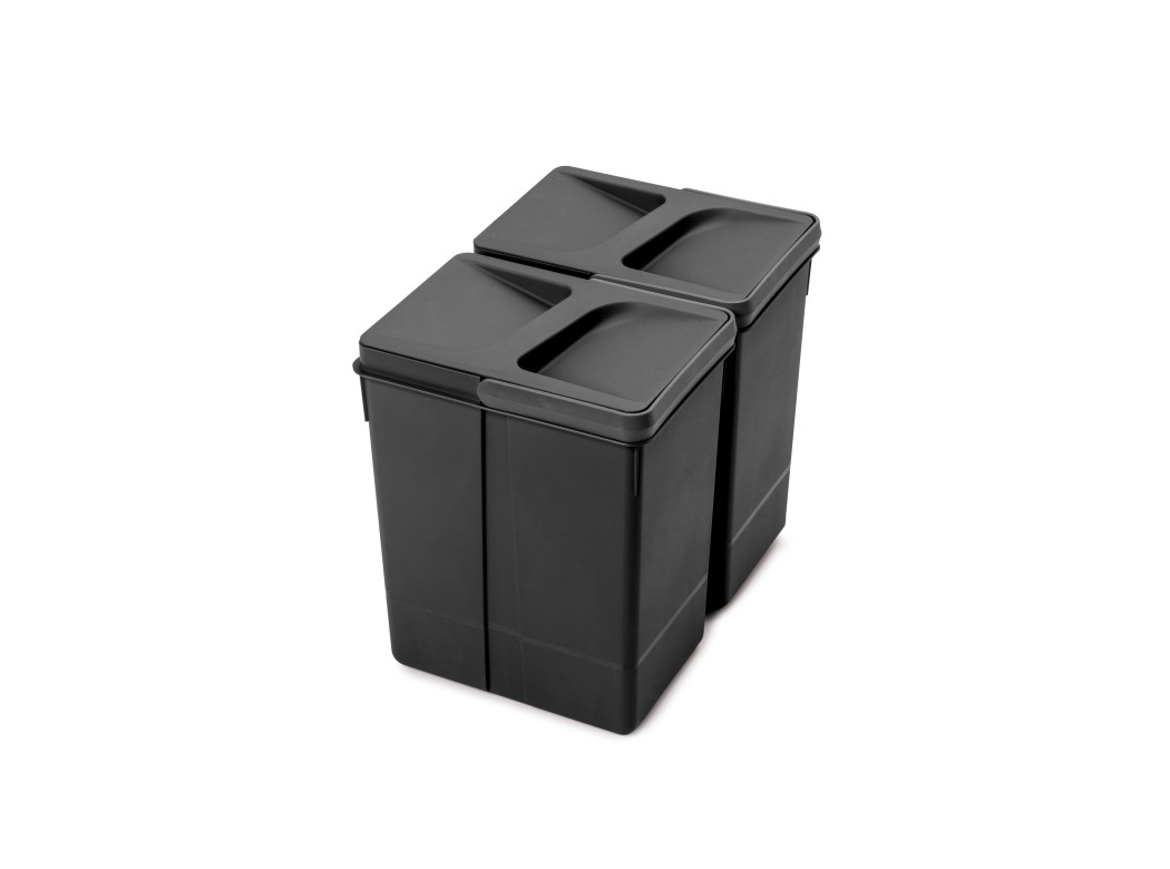 Emuca Kit de contenedores de reciclaje para cajón de cocina Recycle altura 266mm, 2x7litros, Plástico, Negro