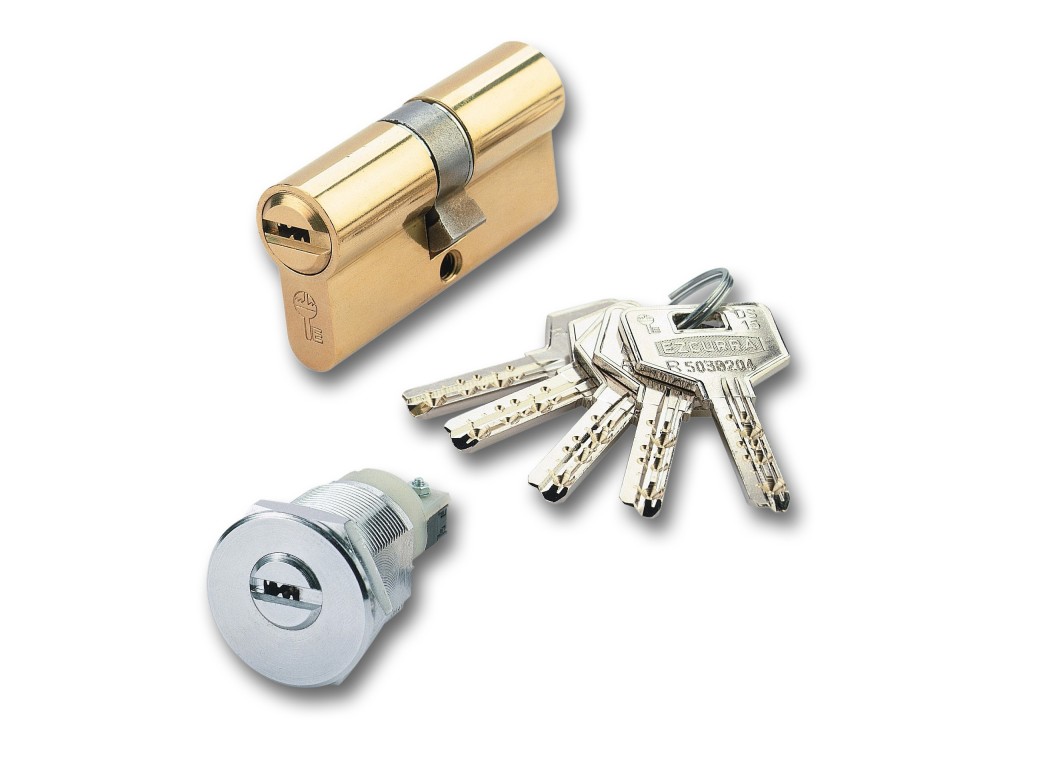 Cilindro seguridad ds15 leva larga 30-50 mm, cromo mate, 5 llaves ezcurra