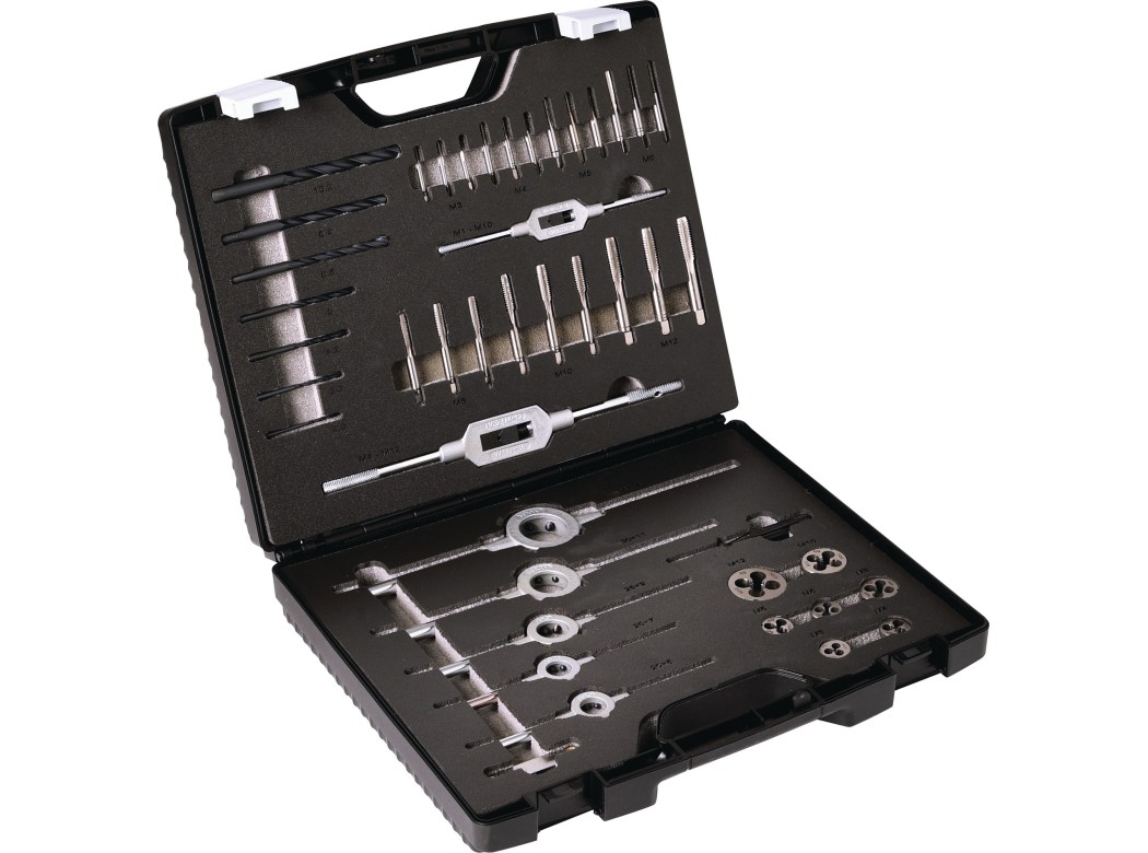 Herramientas de corte hss para roscas m3-m12 juego 44pz tecwerk