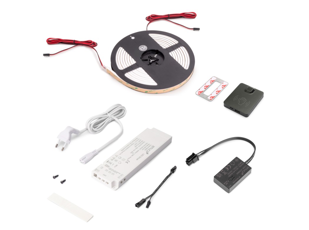 Emuca Kit de tira LED 12x5 Neonlynx H para cocina, Longitud 5.000mm, Luz blanca natural 4.000K, Sensor switch de proximidad RF Smart, Convertidor Smart 60W (24V DC), Plástico