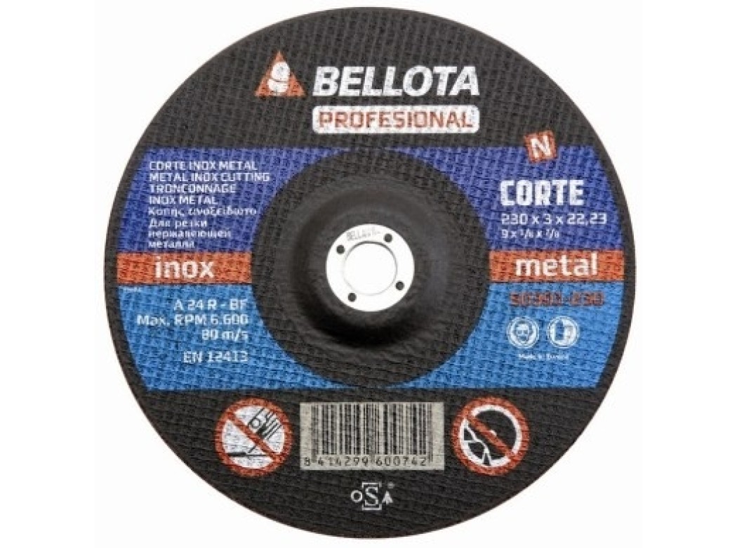 Disco corte metal 230x3x22 mm bellota