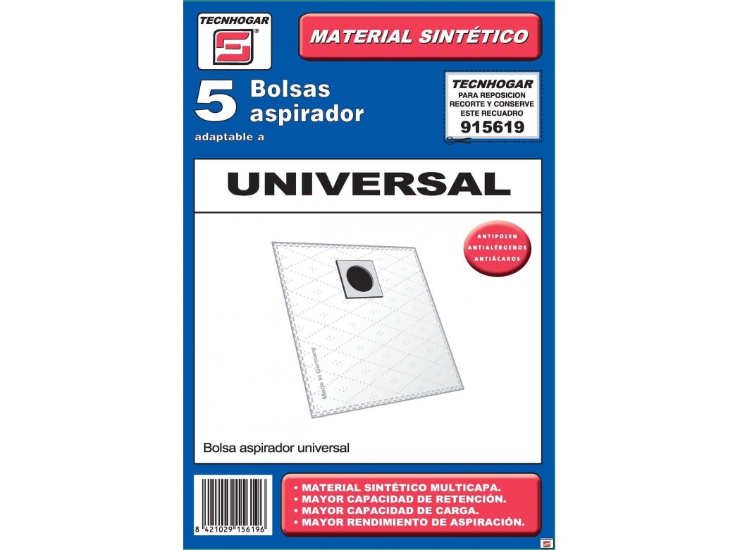 Bolsa aspirador papel universal thogar 5 pz 915619