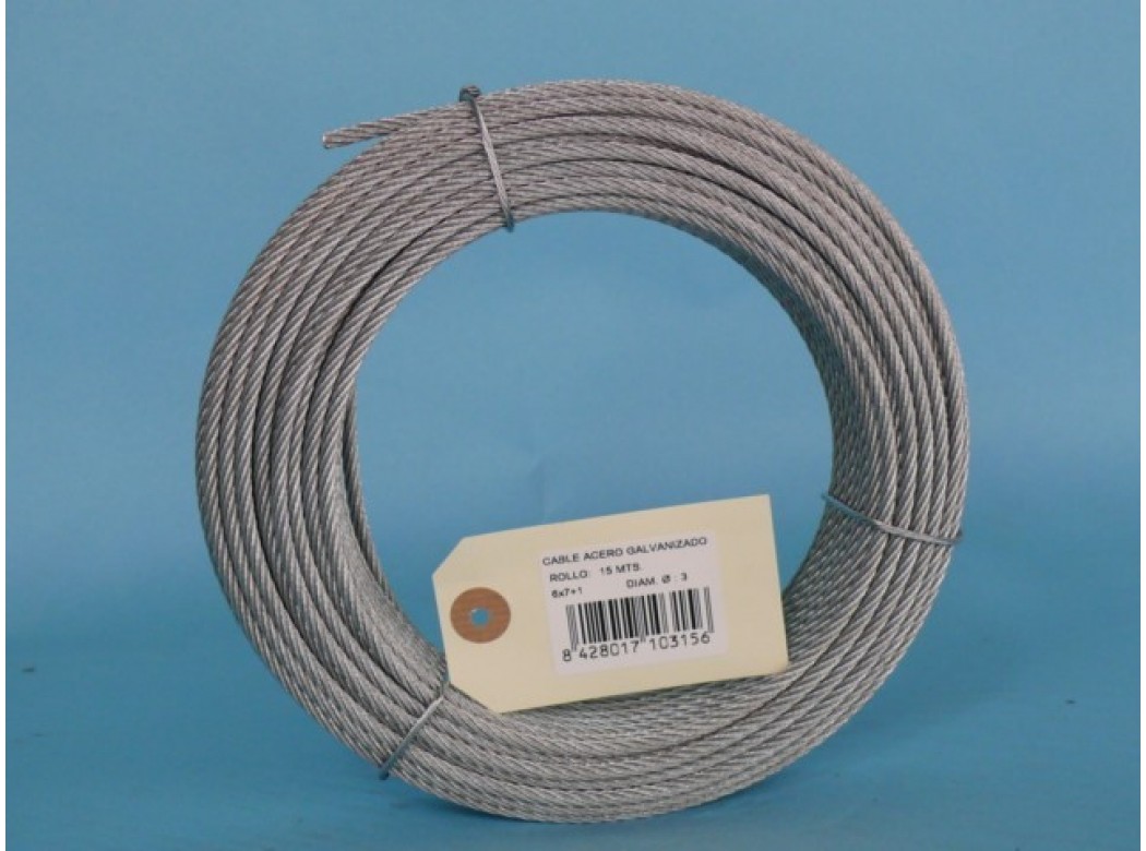 Cable acero galv 6x7+1 3mm cursol 15 mt