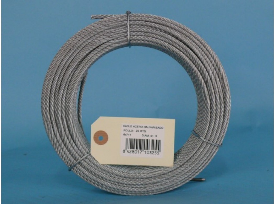Cable acero galv 6x7+1 3mm cursol 25 mt