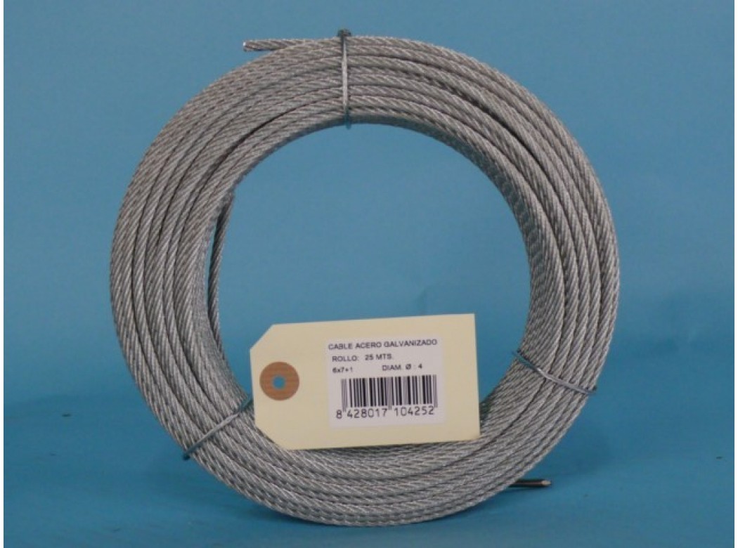 Cable acero galv 6x7+1 4mm cursol 25 mt