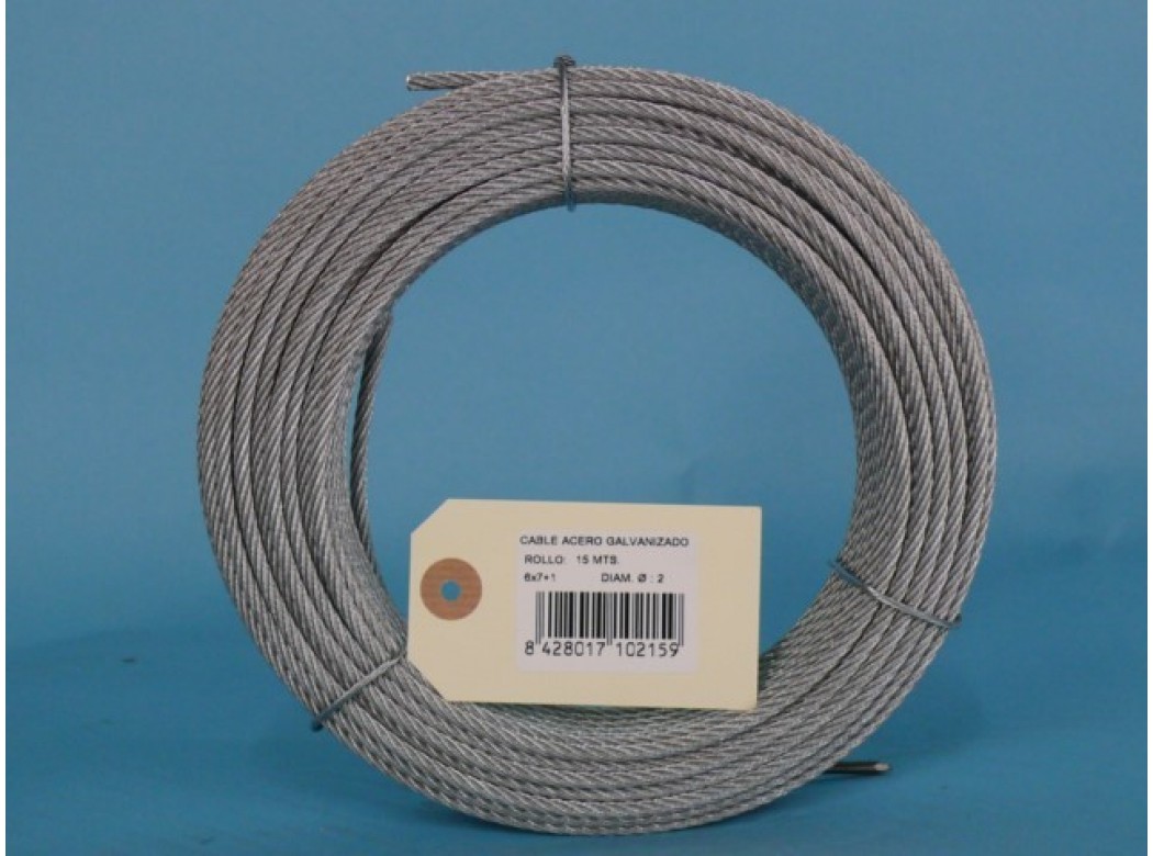 Cable acero galv 6x7+1 2mm cursol 15 mt