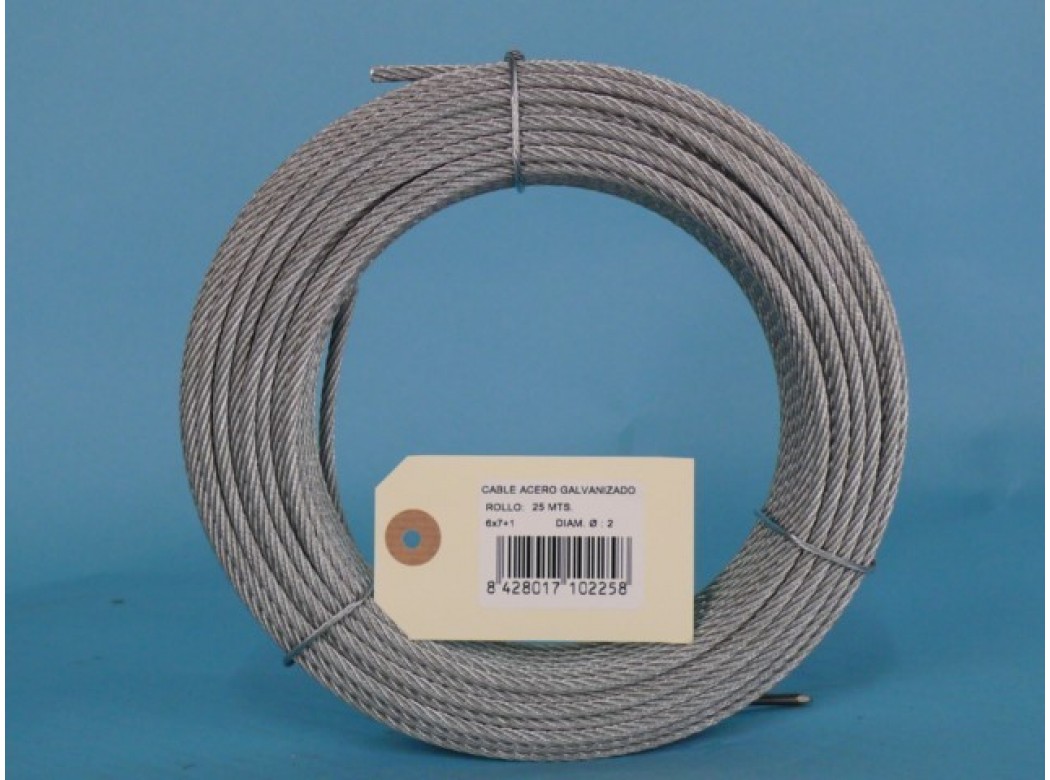 Cable acero galv 6x7+1 2mm cursol 25 mt