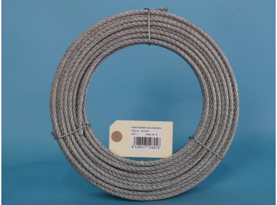 Cable acero galv 6x7+1 6mm cursol 25 mt