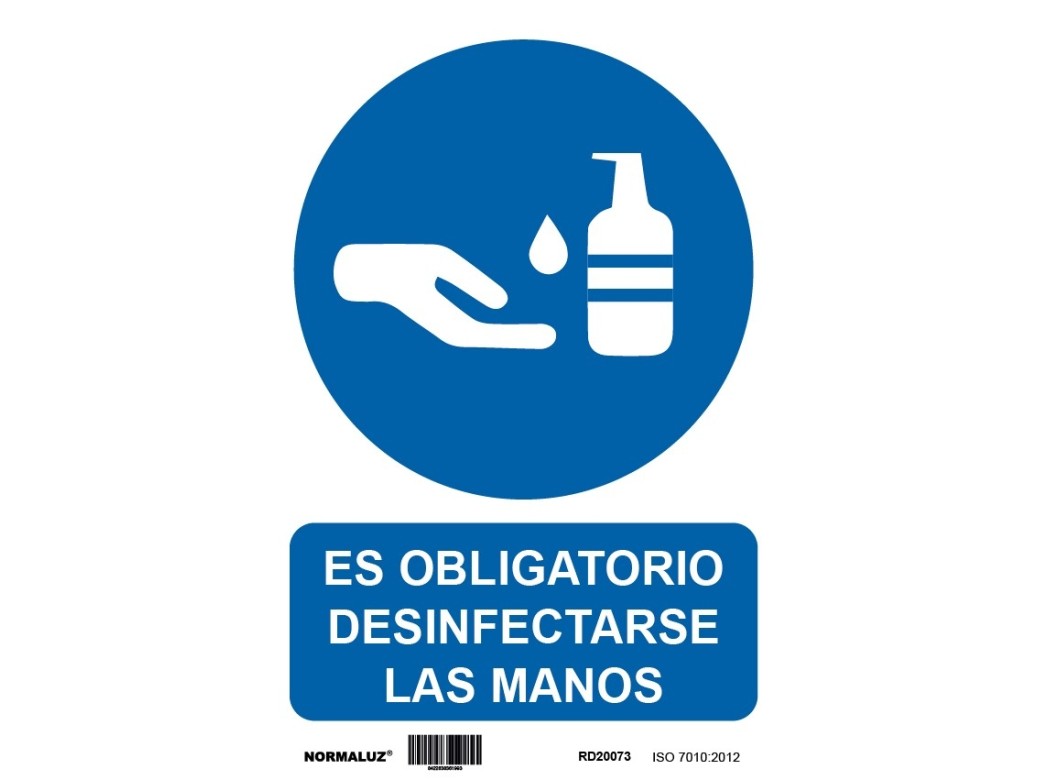 Cartel señalizacion adh 200x300mm vinilo bl/az desinfectar m