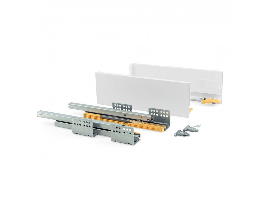 Emuca Kit cajón de cocina Concept, altura 138 mm, prof. 500 mm, cierre suave, Acero, Blanco