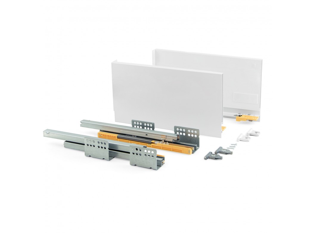 Emuca Kit cajón de cocina Concept, altura 185 mm, prof. 450 mm, cierre suave, Acero, Blanco