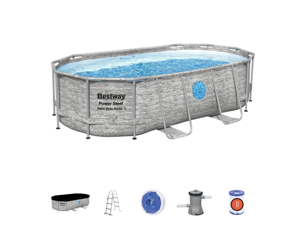 Piscina pvc ovalada 427x250x100 cart power steel vista bestway COLOR GRIS