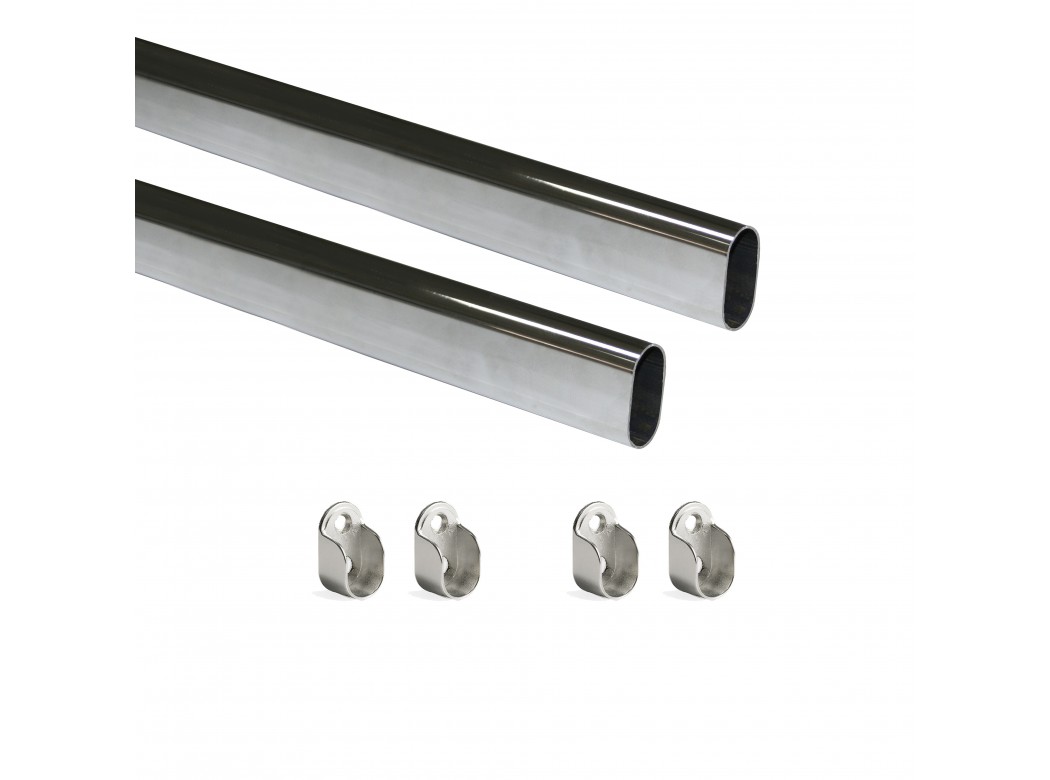 Emuca Kit de barra para armario 30x15 mm acero, 750 mm, Cromado