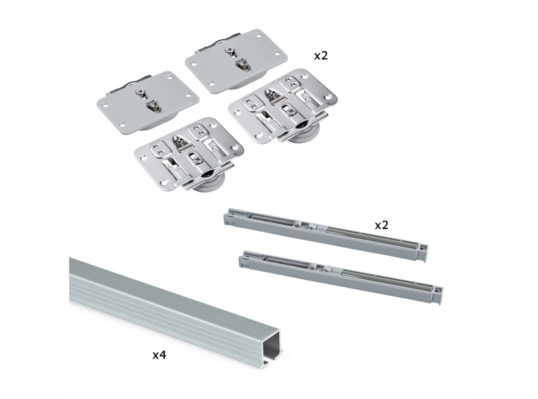 Emuca Sistema Flow para 2 puertas correderas de madera apoyadas, cierre suave, tableros no incluidos, Acero y aluminio, anodizado