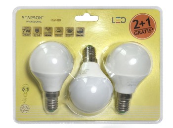 Lampara ilumin esf. led starson e14 7w 3000k 3 pz