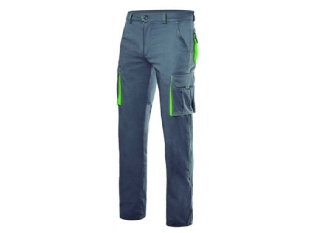 Pantalon trabajo 60  16%pol46%alg38%emet gris/verde lima mlt
