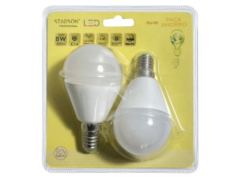 Lampara ilumin esf. led starson e14 8w 3000k 2 pz