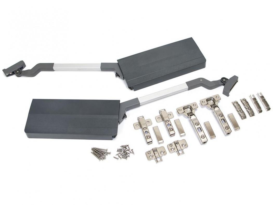 Emuca Compás Agile Flap para puertas elevables dobles, 3,7-7,2 kg, módulo H 650mm, acero y plástico, gris antracita