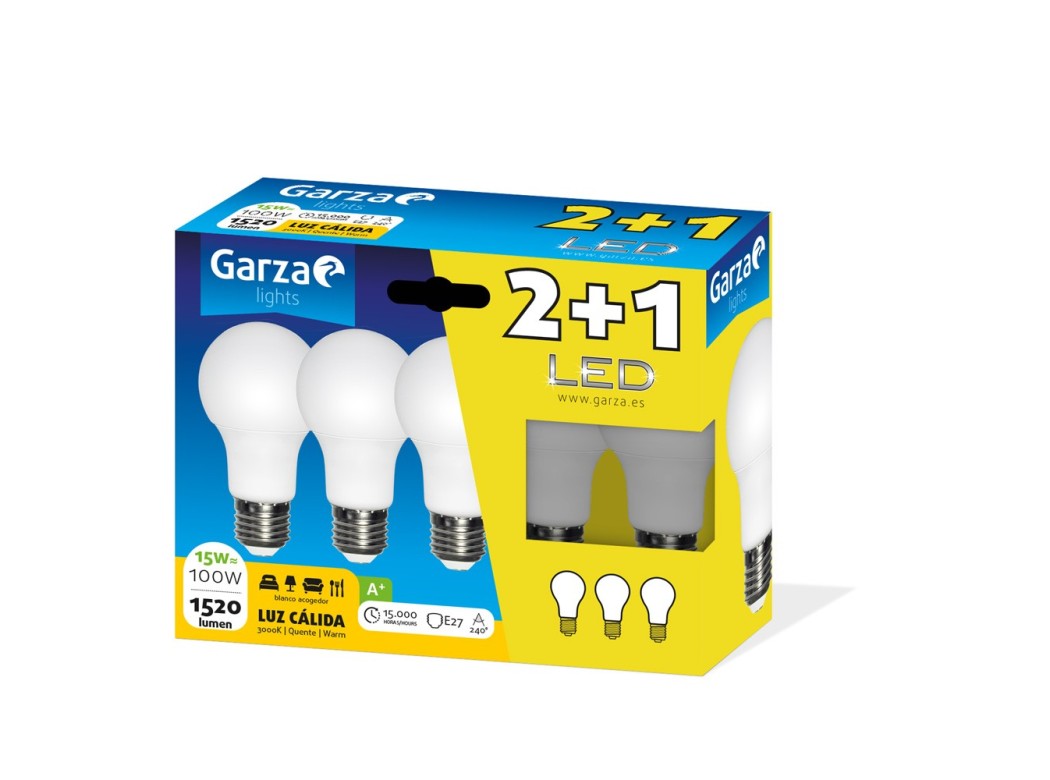 Lampara ilumin estan led garza e27 15w 1520lm 3000k 3 pz