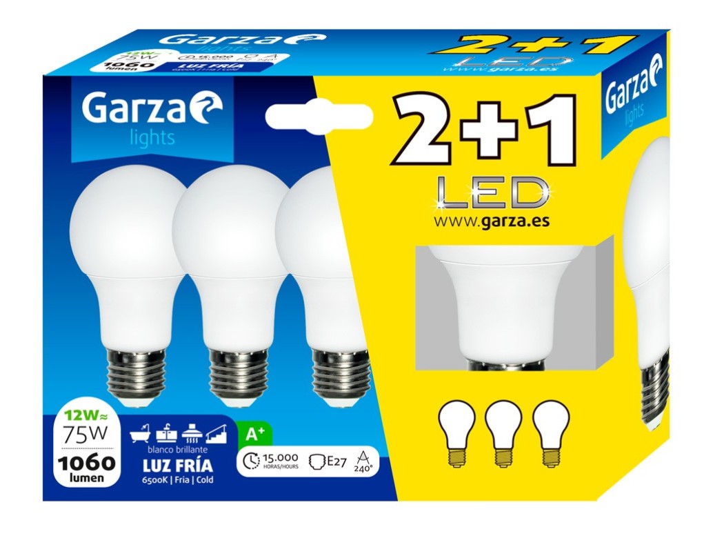 Lampara ilumin estan led garza e27 12w 1060lm 6500k 3 pz