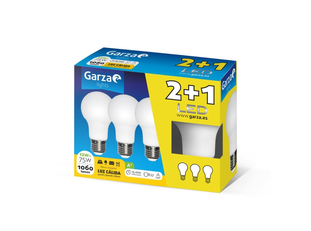 Lampara ilumin estan led garza e27 12w 1060lm 3000k 3 pz