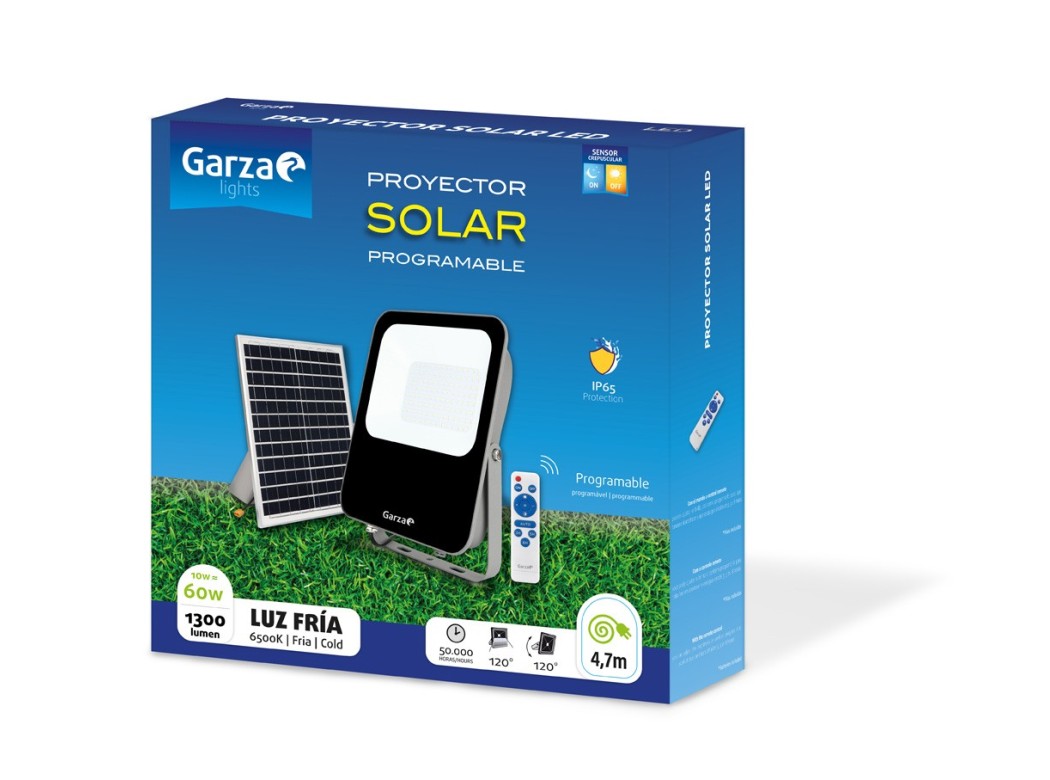 Proyector led ext. 60w 6500k solar con mando garza