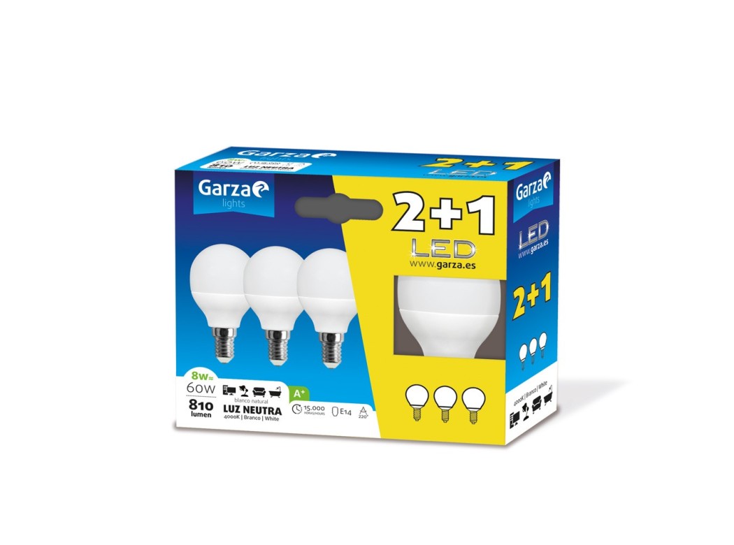 Lampara ilumin esf. led garza e14 8w 810lm 4000k 3 pz