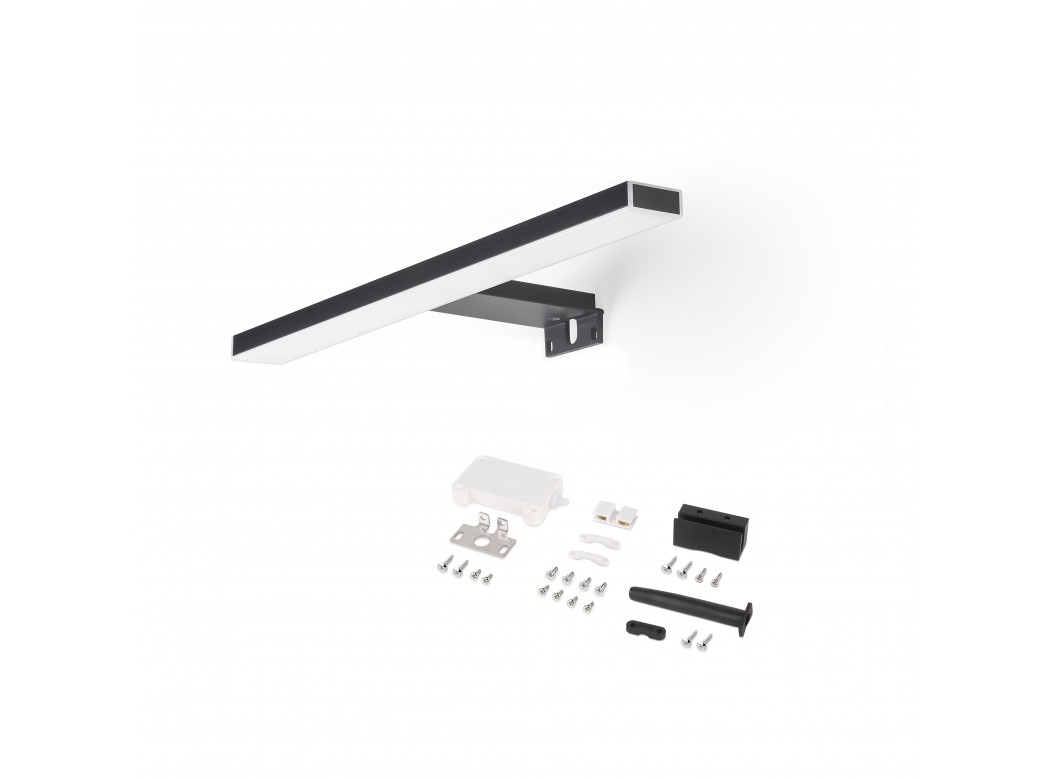 Emuca Foco LED para espejo de baño Leo, IP44, 280 mm, Plástico, Pintado negro