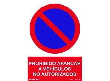 Señal 210x300mm pvc prohib. aparcar vehÍ no autoriza rd40038