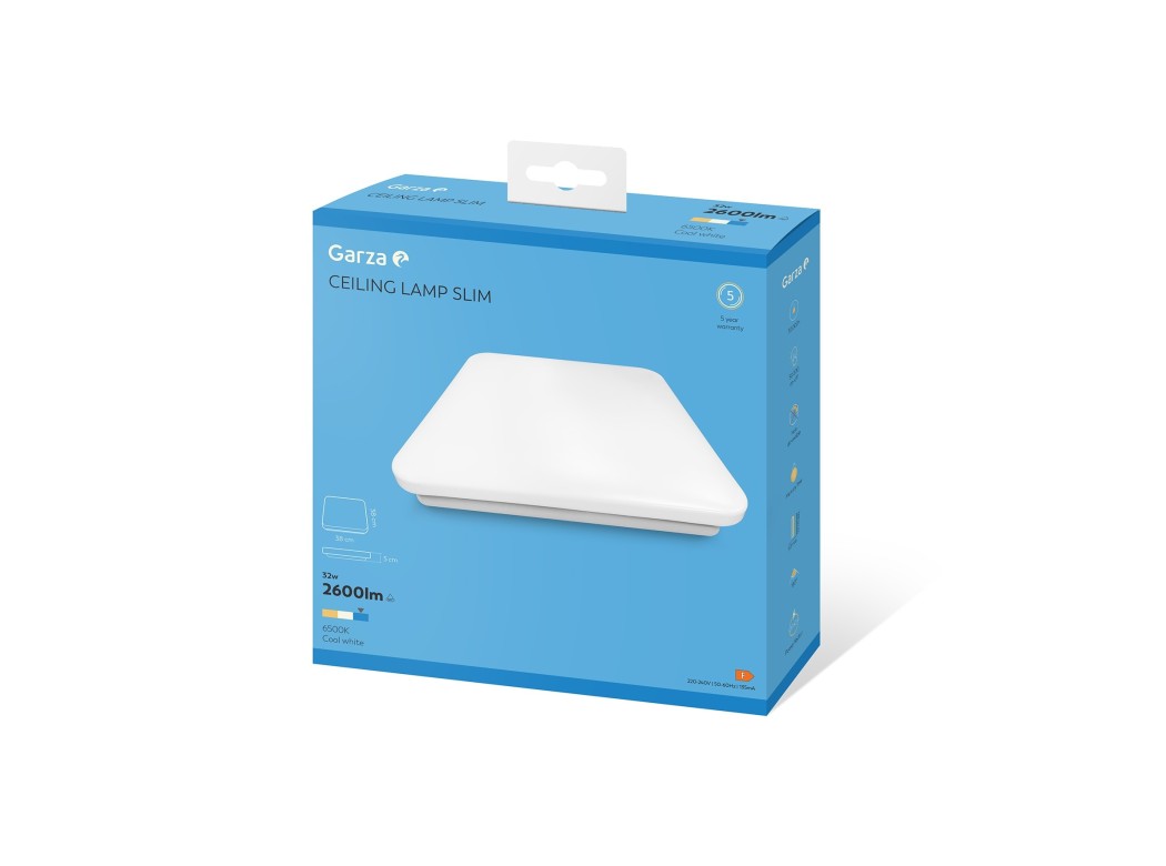 Plafon cuadrado 20w 11x6x23cm 1400lm 6500k 33x33x7cm abs bl