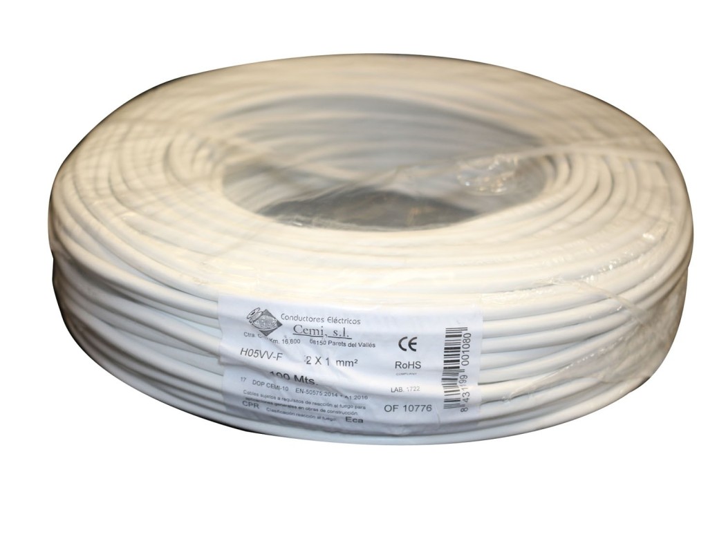 Cable elec rdo mang 500v vv-f h05vv-f top cable 2x1mt bl 100