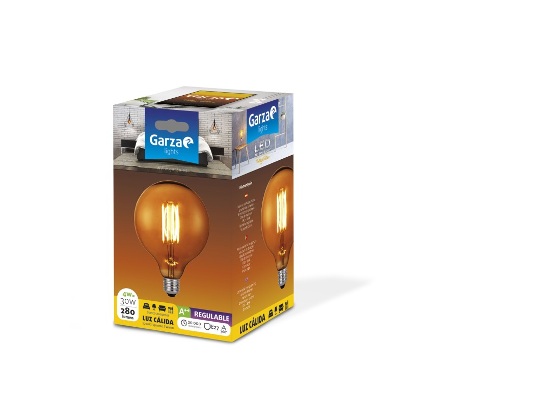 Bombilla ilumin led regulable garza e27 4w 280lm g125 2700k