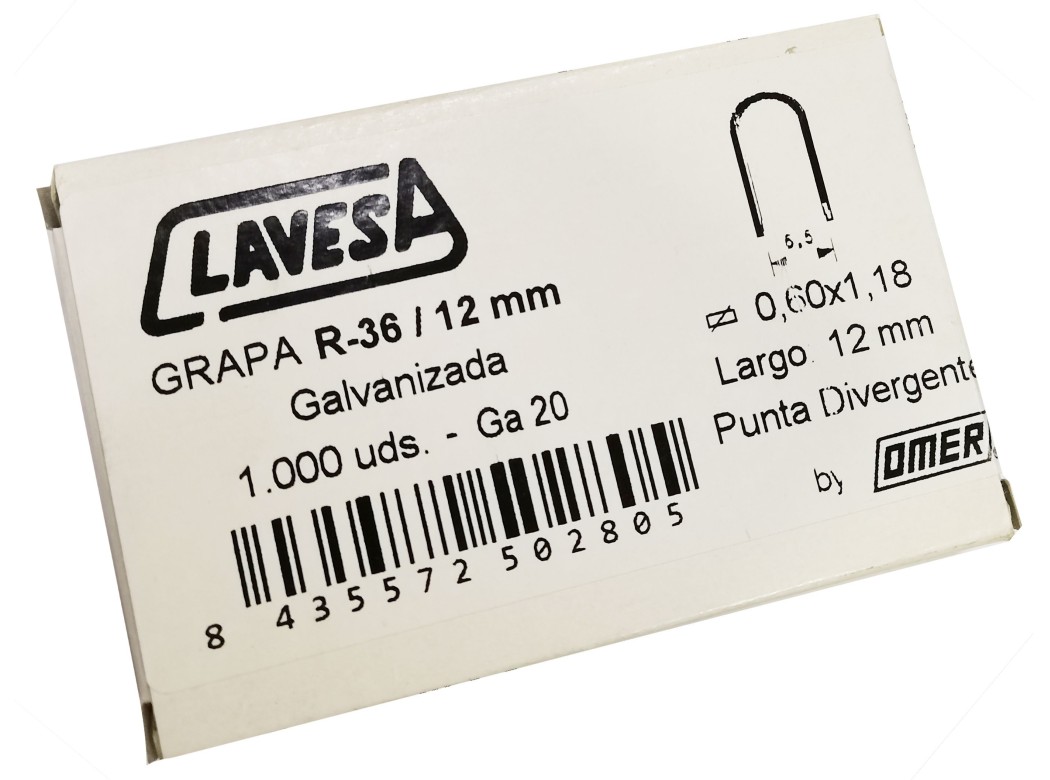 Grapa grapad.cable 12mm pla 36u clavesa 1.000 pz